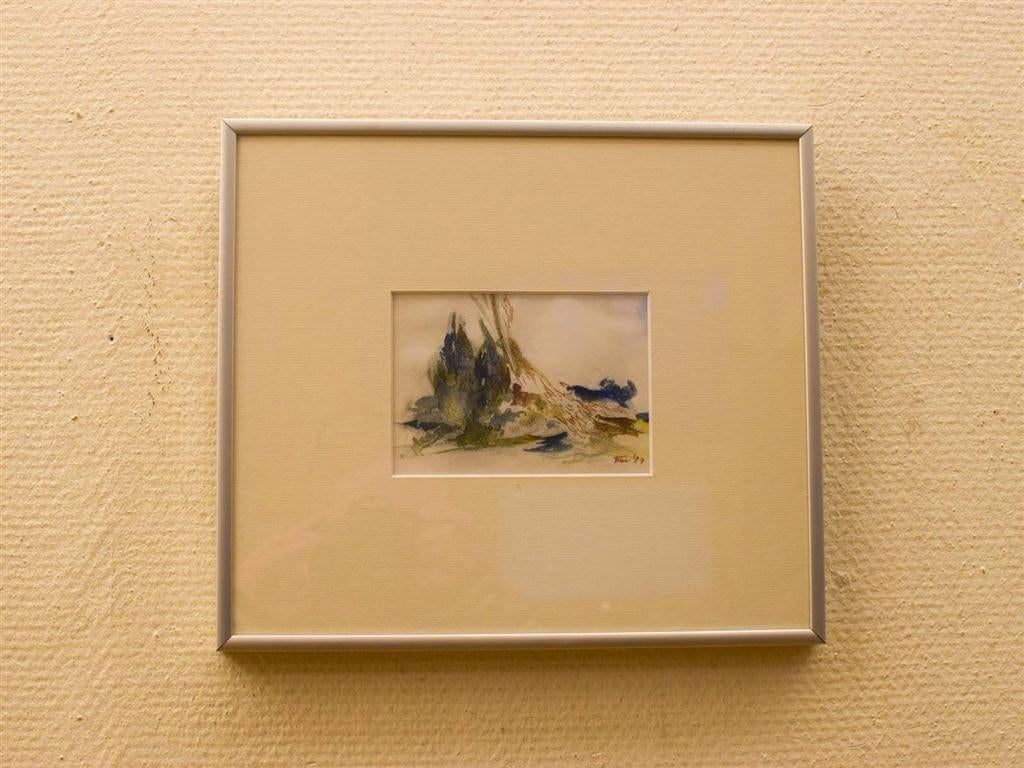 Ingelijst Aquarel schilderij 51565, Huis en Inrichting, Woonaccessoires | Schilderijen, Tekeningen en Foto's, Minder dan 50 cm