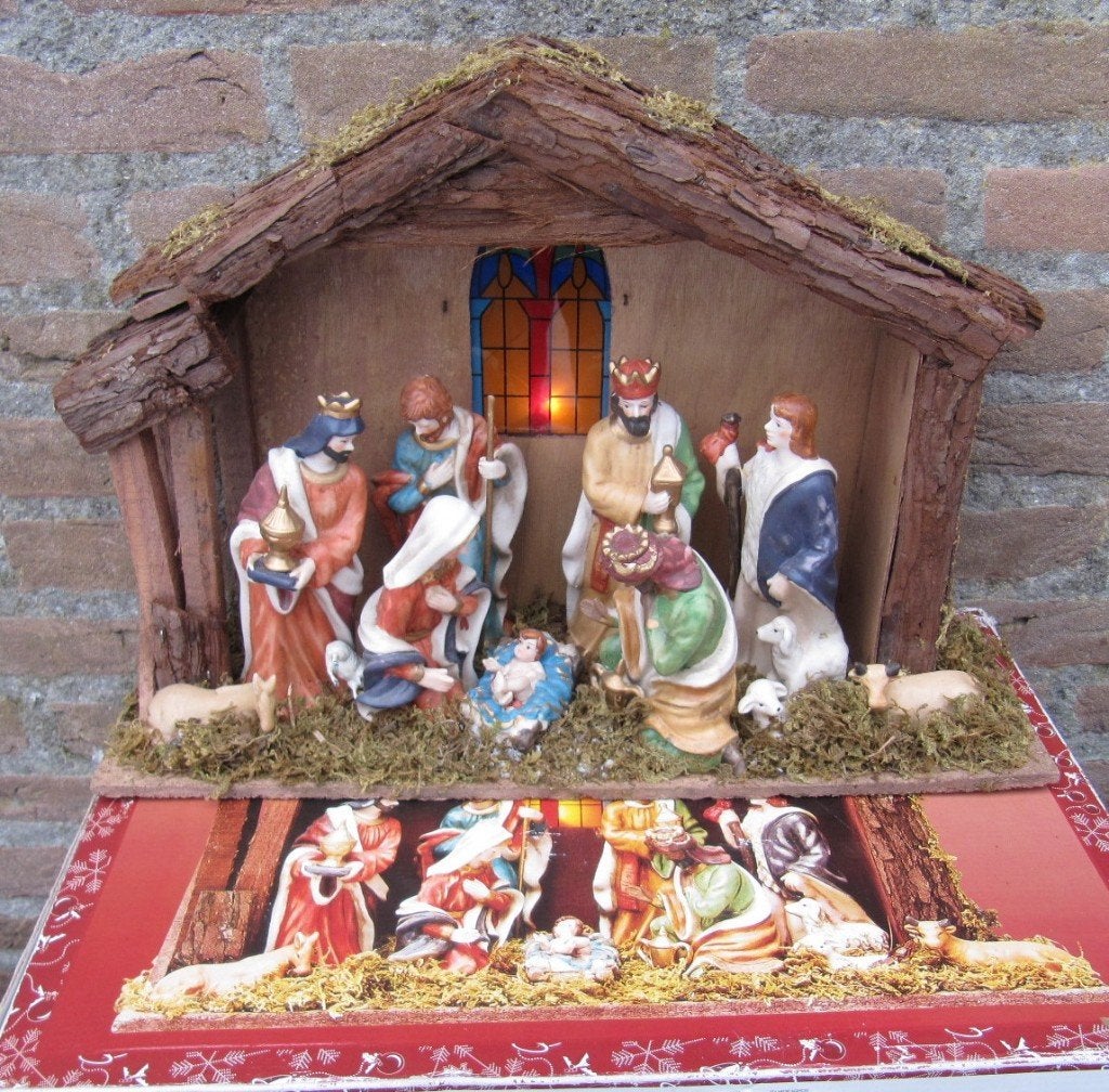 Kerst stal met porceleinen beeldje Maria kindje Jezus Jozef-, Ophalen of Verzenden, Zo goed als nieuw