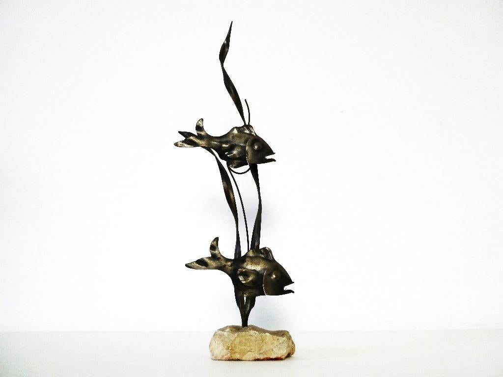 Vintage vissen decoratie vissen in het riet sculptuur beeld, Ophalen of Verzenden