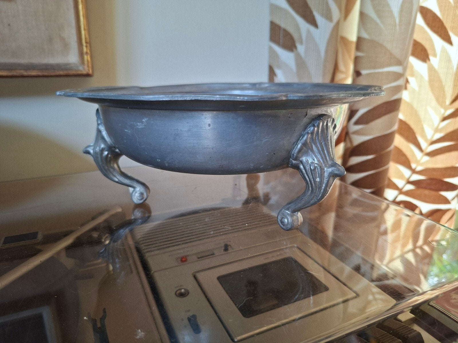 Vintage tinnen schaal ,fruitschaal tin op pootjes, Antiek en Kunst, Ophalen of Verzenden