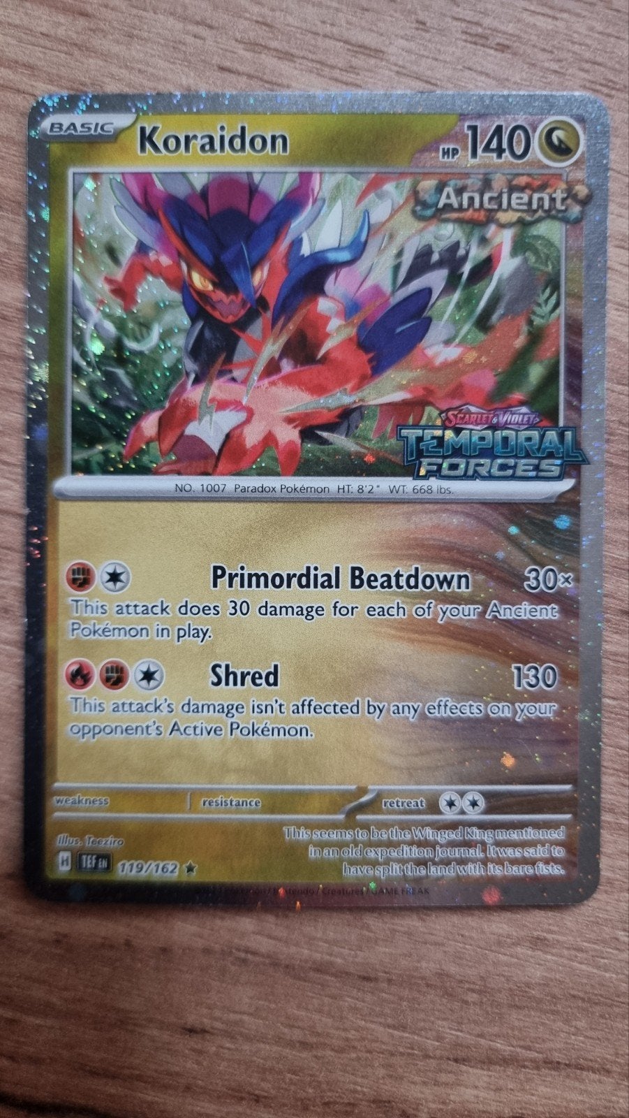 Koraidon 119/162 Temporal Forces Pokémon Kaart, Ophalen of Verzenden, Zo goed als nieuw, Losse kaart, Foil