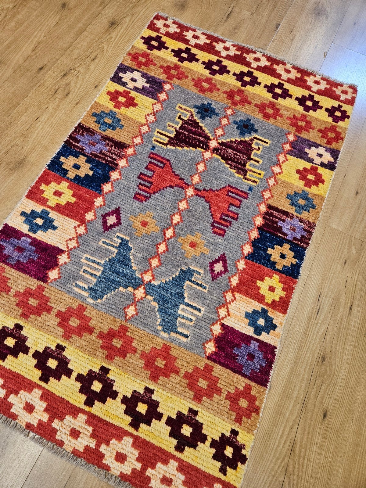 Handgeknoopt oosters tapijt modern design 126x75, Info@SlatsAntiek.nl, Groen, 100 tot 150 cm, Perzisch