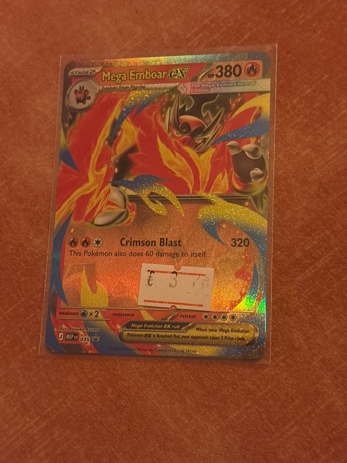 Mega Emboar EX 35 Promo Pokémon Kaart, Ophalen of Verzenden, Zo goed als nieuw, Losse kaart, Foil