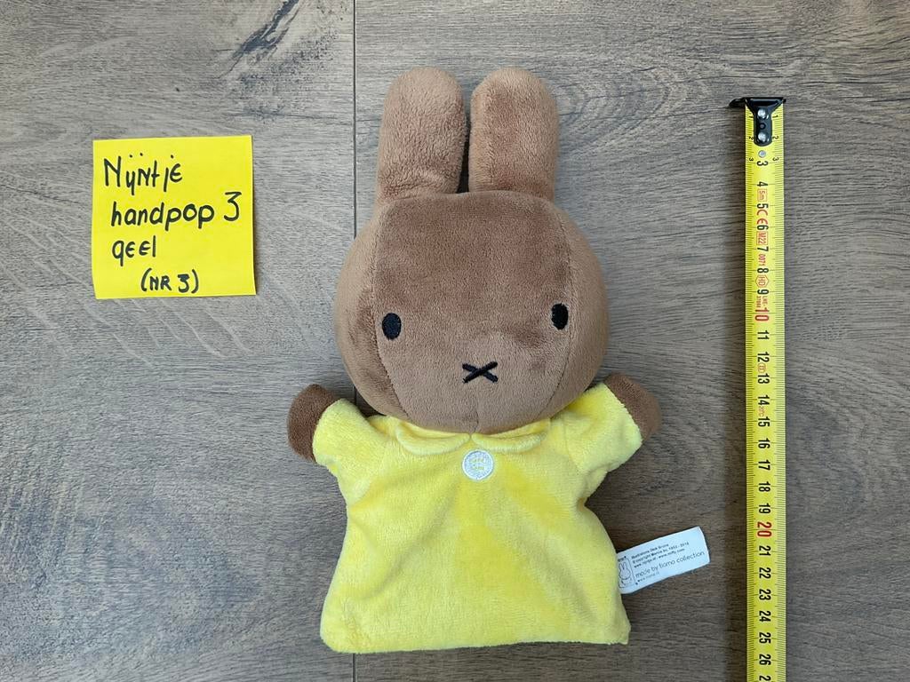 Nieuwe zgan pluche Nijntje handpop Tiamo geel bruin, Kinderen en Baby's, Ophalen, Nieuw, Kraamcadeau