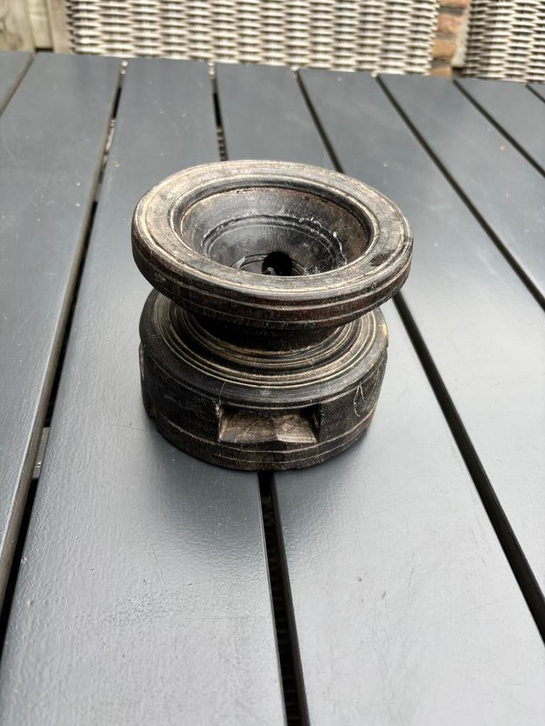 Houten kandelaar oud stoer decoratie, Ophalen of Verzenden
