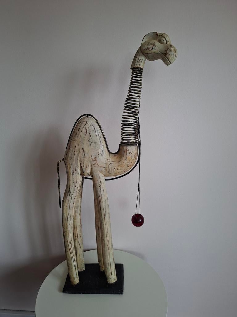 Unieke houten kameel met beweegbare hals - 80cm, Antiek en Kunst, Kunst | Beelden en Houtsnijwerken, Ophalen of Verzenden