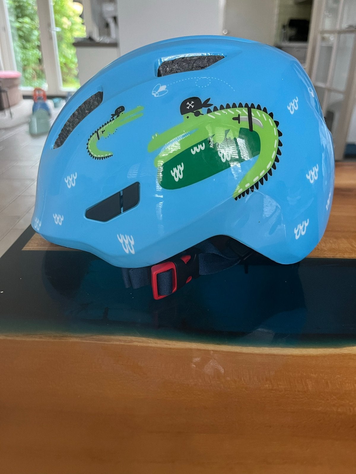 ABUS Smiley 3.0 Kinderfietshelm Blauw met Krokodil, Ophalen of Verzenden, Zo goed als nieuw, Overige maten, Jongen of Meisje
