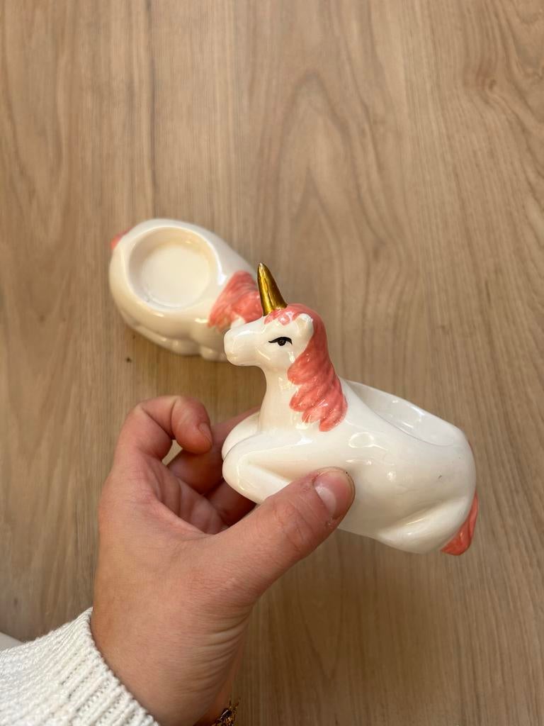 Unicorn waxinelichthouders - set van 2, Ophalen of Verzenden, Nieuw, Meerkleurig, Steen/keramiek
