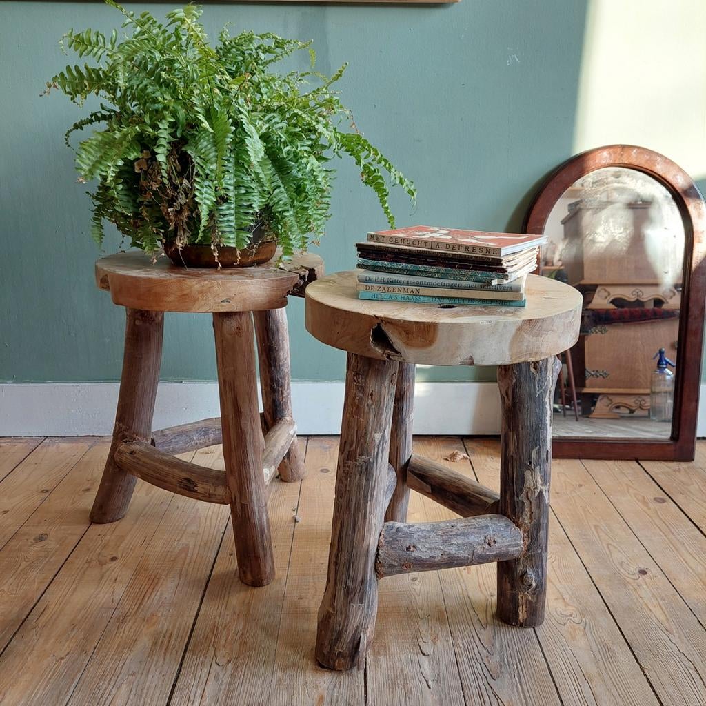 Lucky Vintage set van 2 boomstam krukjes of tafeltjes, Ophalen, ., ., Hout