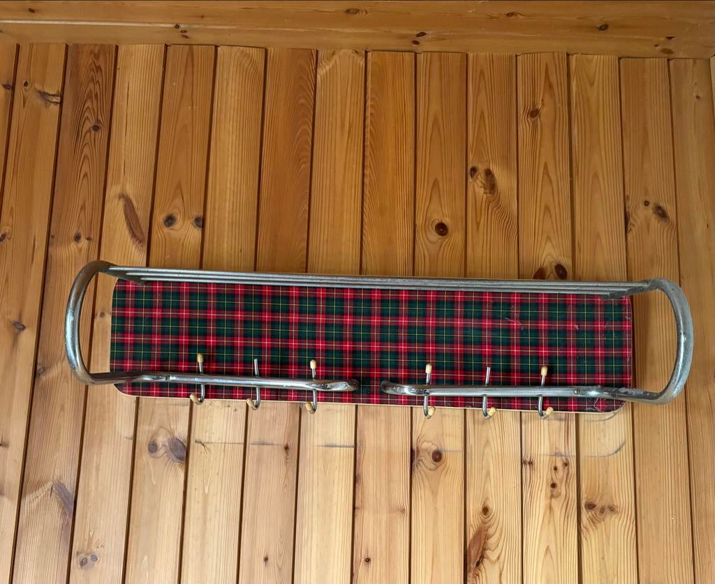 Vintage Kapstok met Schotse Ruit en Metalen Frame, Gebruikt, Minder dan 100 cm, Metaal, Ophalen