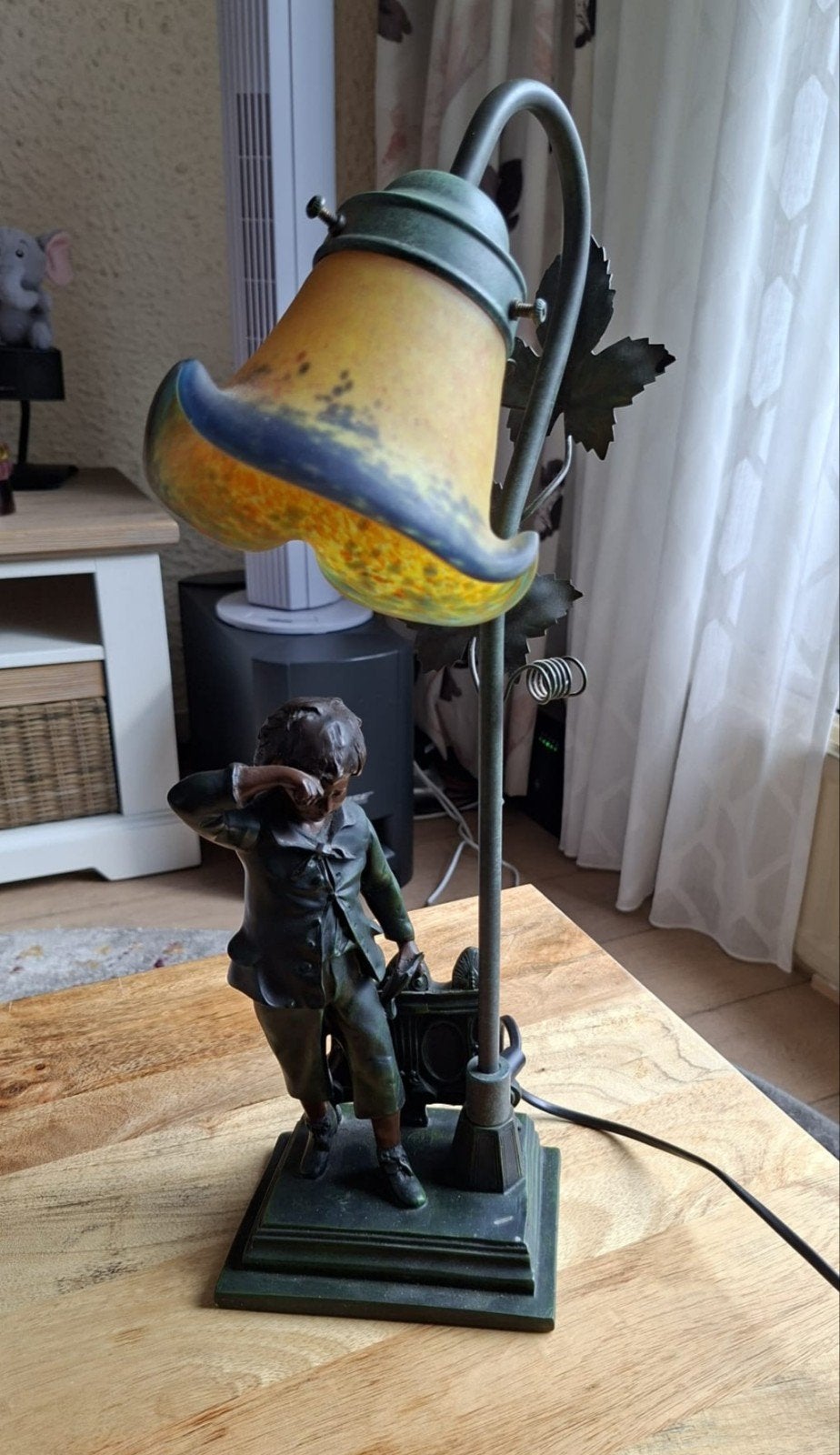 Vintage staande schemerlamp met beeldje, Antiek en Kunst, Ophalen of Verzenden