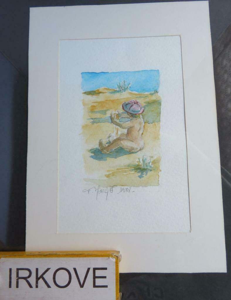 SPELEND JONGETJE * Kleine Aquarel in Lijst *, Verzenden, Gesigneerd, Aquarel, Papier