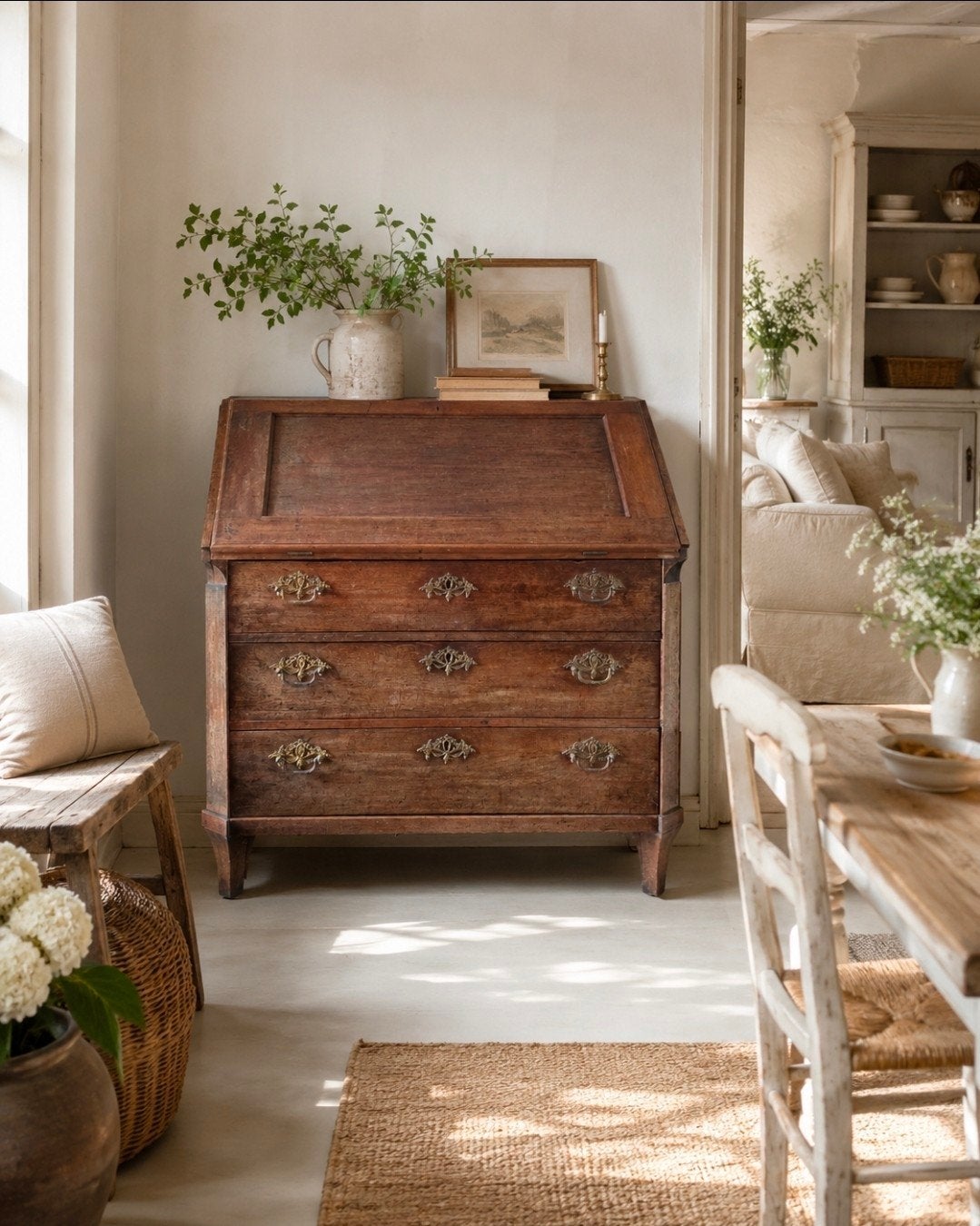 antiek eiken secretaire, bureau, kast met werkblad, desk, Huis en Inrichting, Antiek brocante vintage landelijk, Gebruikt, Vintage