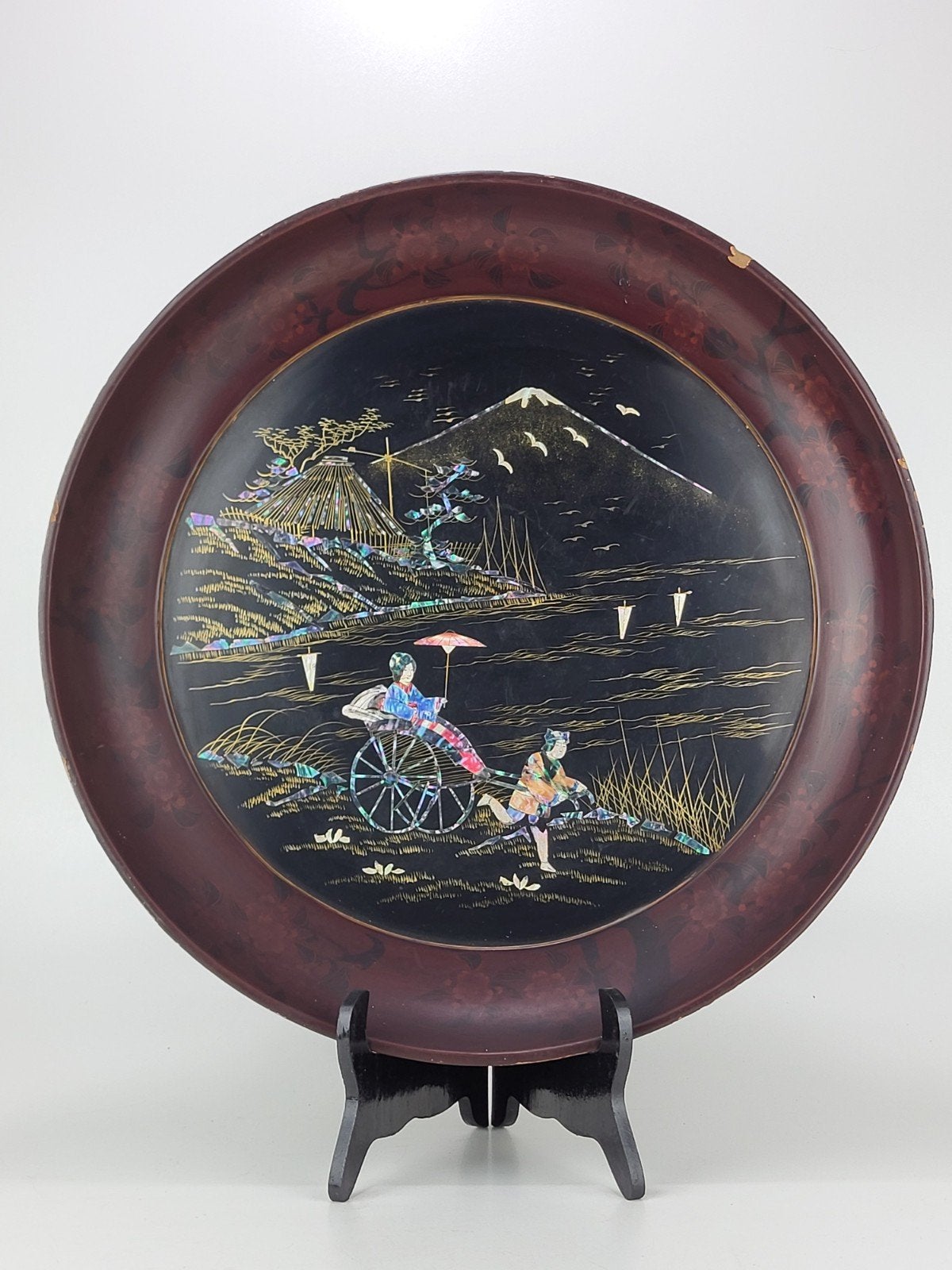 Japanse Meiji-lakschotel met parelmoer kunstwerk " 45,5 cm", Ophalen of Verzenden