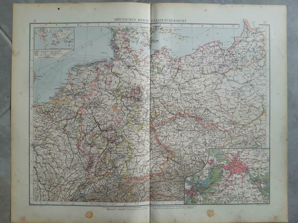 31-32/ Duits rijk overzicht van staten + Berlijn litho 1899, Ophalen of Verzenden