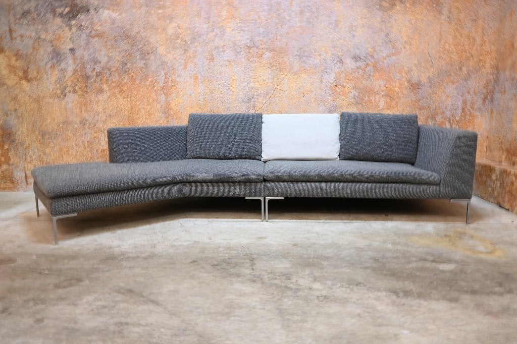 ZGANieuw! grijze stoffen B&B Italia Charles design hoekbank, Hoekbank, 300 cm of meer, Ophalen of Verzenden, Zo goed als nieuw
