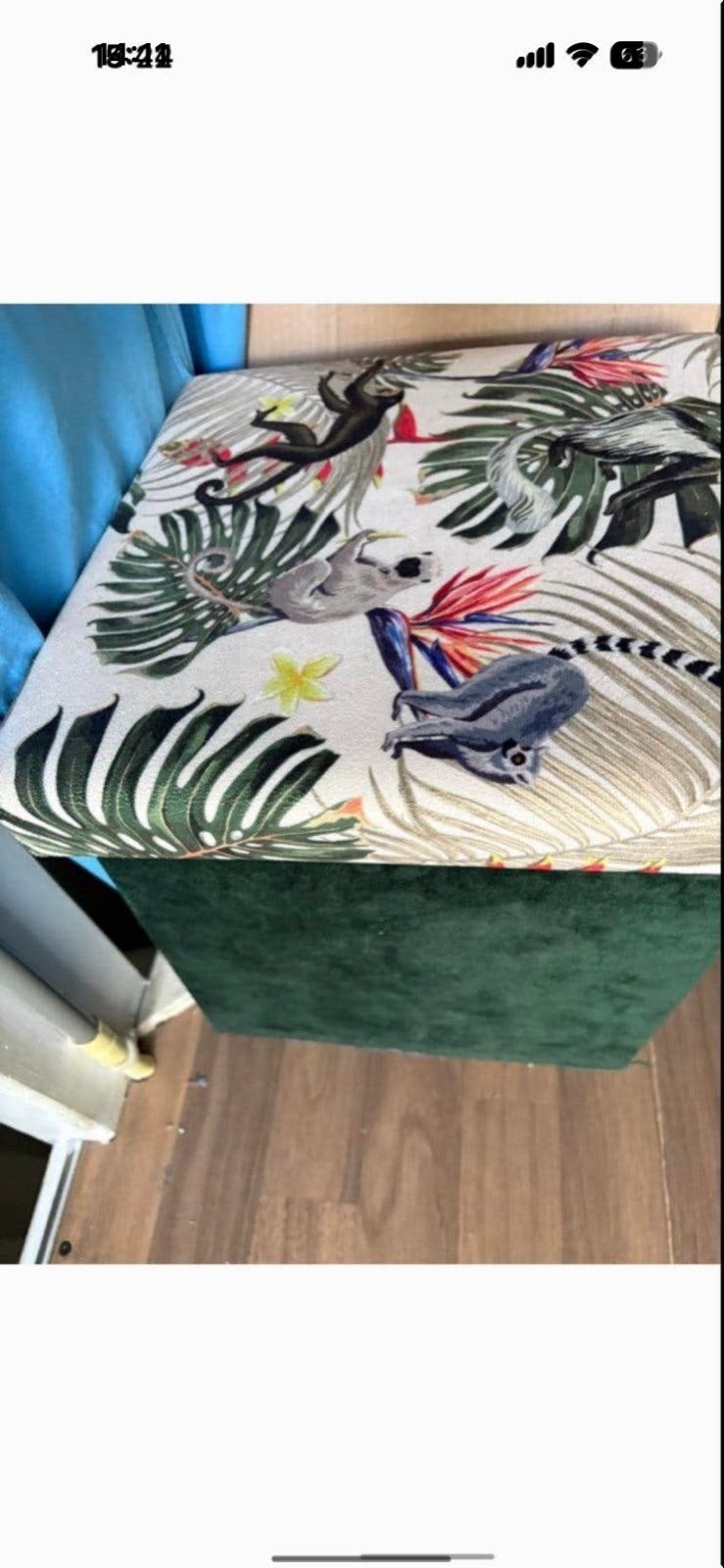 Opberg poef met jungle print - 30 cm hoog, Groen, Gebruikt, Overige stijlen, Ophalen of Verzenden