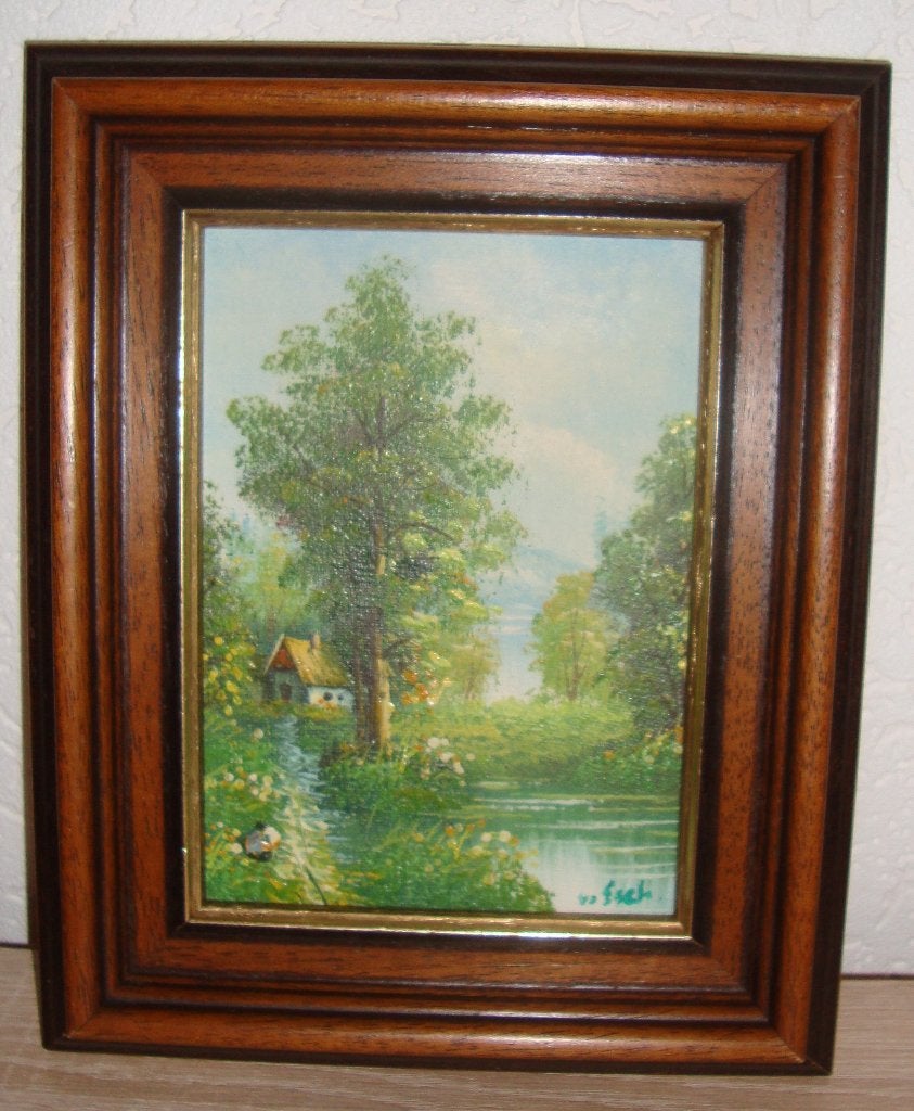boerderij aan ven / klassiek landschap - ingelijst, Ophalen of Verzenden