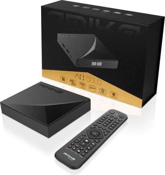 2 stuks Amiko A11 Gold Android TV Box 4K UHD, Audio, Tv en Foto, Mediaspelers, Ophalen, Zo goed als nieuw, HDMI, Zonder harde schijf