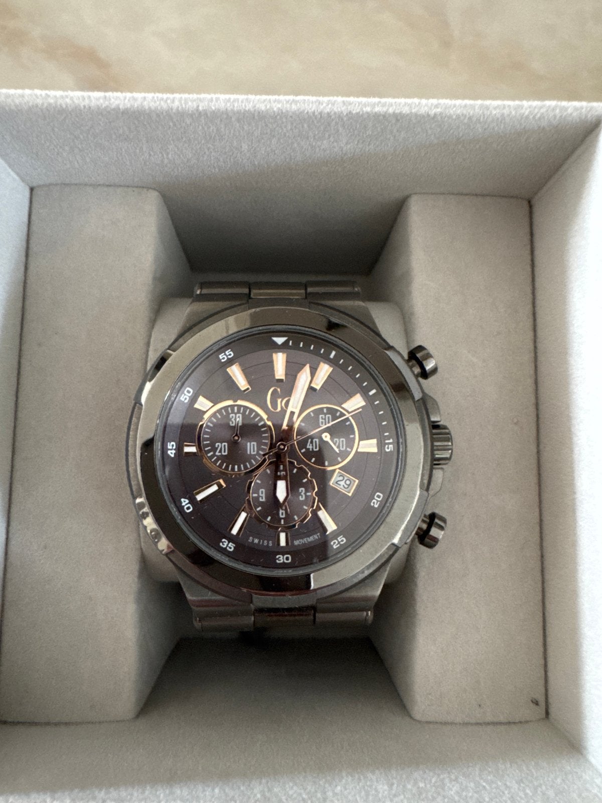 Stijlvol Gc Herenhorloge - Zo goed als nieuw, Overige merken, Staal, Polshorloge, Ophalen of Verzenden
