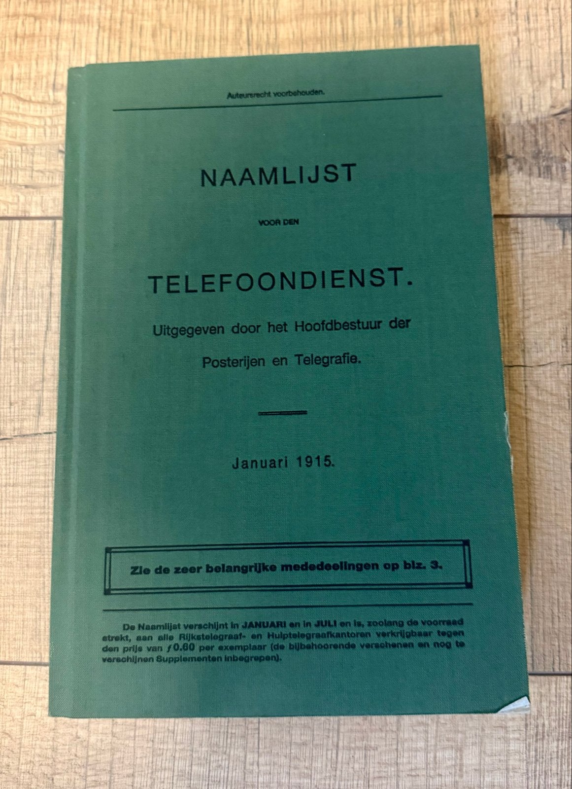 Historische Naamlijst Telefoondienst Januari 1915, Ophalen of Verzenden, Gelezen, Overige typen