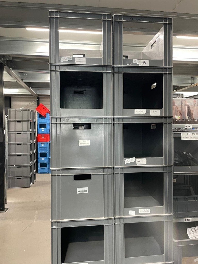 Magazijnbakken  - grijs- 60x40x34 - 150 stuks, Ophalen, 50 tot 75 cm, Minder dan 40 cm, 35 tot 50 cm
