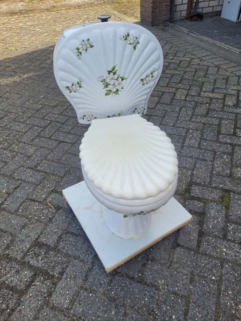 porseleinen WC pot schelp wit/gebloemd, Ophalen, Gebruikt, Steen, Toilet