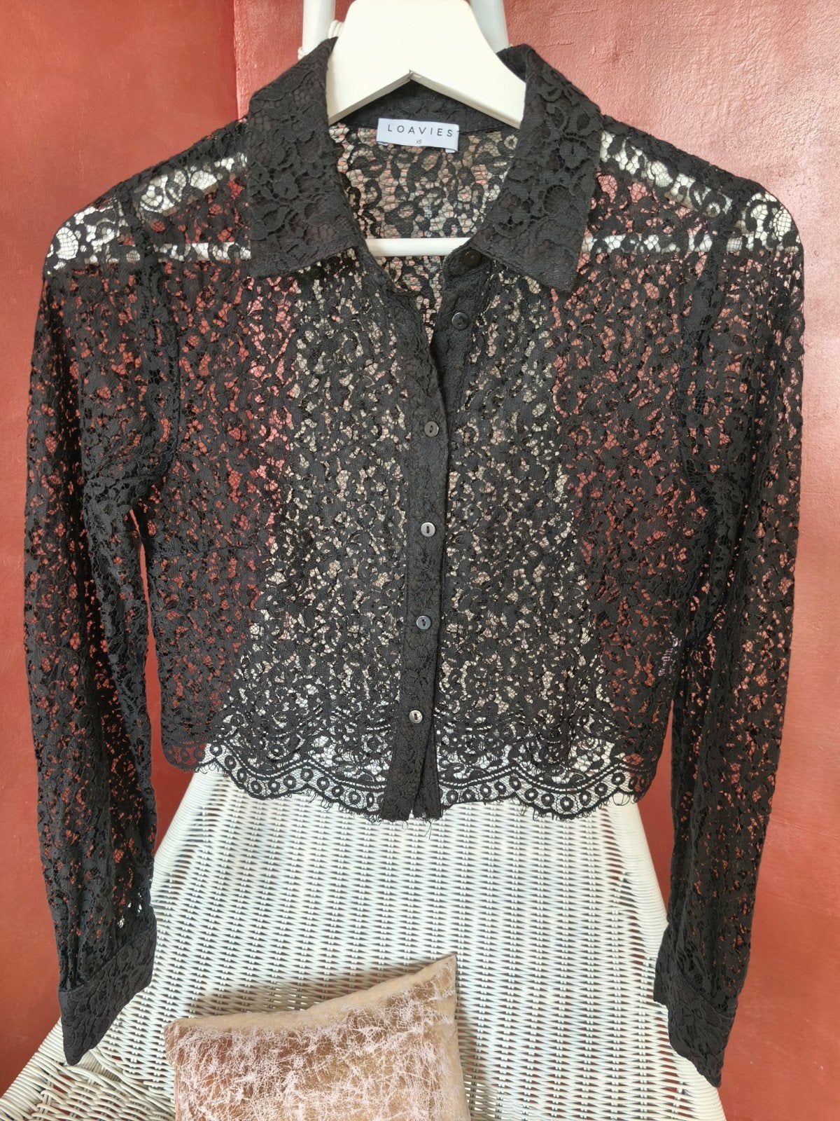 Loavies - Kant kanten blouse zwart - mt xs, Verzenden, Zwart, Maat 34 (XS) of kleiner, Loavies
