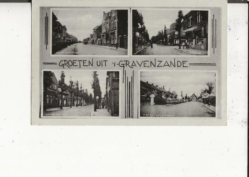 s Gravenzande Groeten uit 4-Luik met Sandambachtstraat 1941, Ophalen of Verzenden, 1940 tot 1960, Gelopen, Zuid-Holland