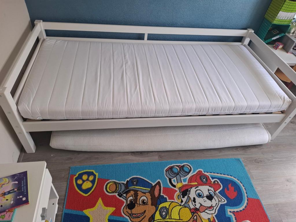 Wit eenpersoons bed, Ophalen, 90 cm, Eenpersoons, Wit