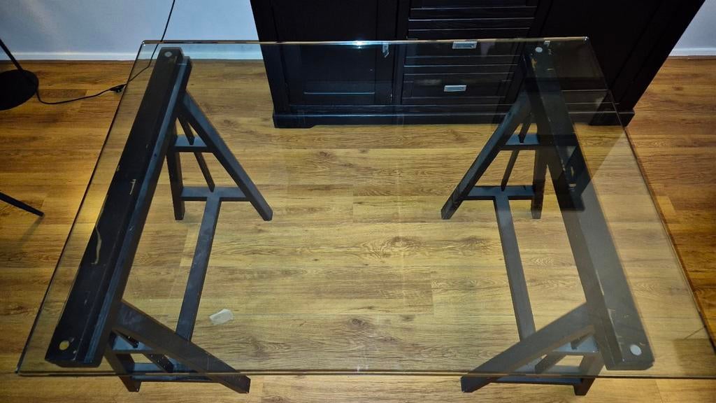 Glazen Desighner bureau 15mm dik 130x95, Gebruikt, Modern, Industrieel, Ophalen of Verzenden, 75 cm of meer