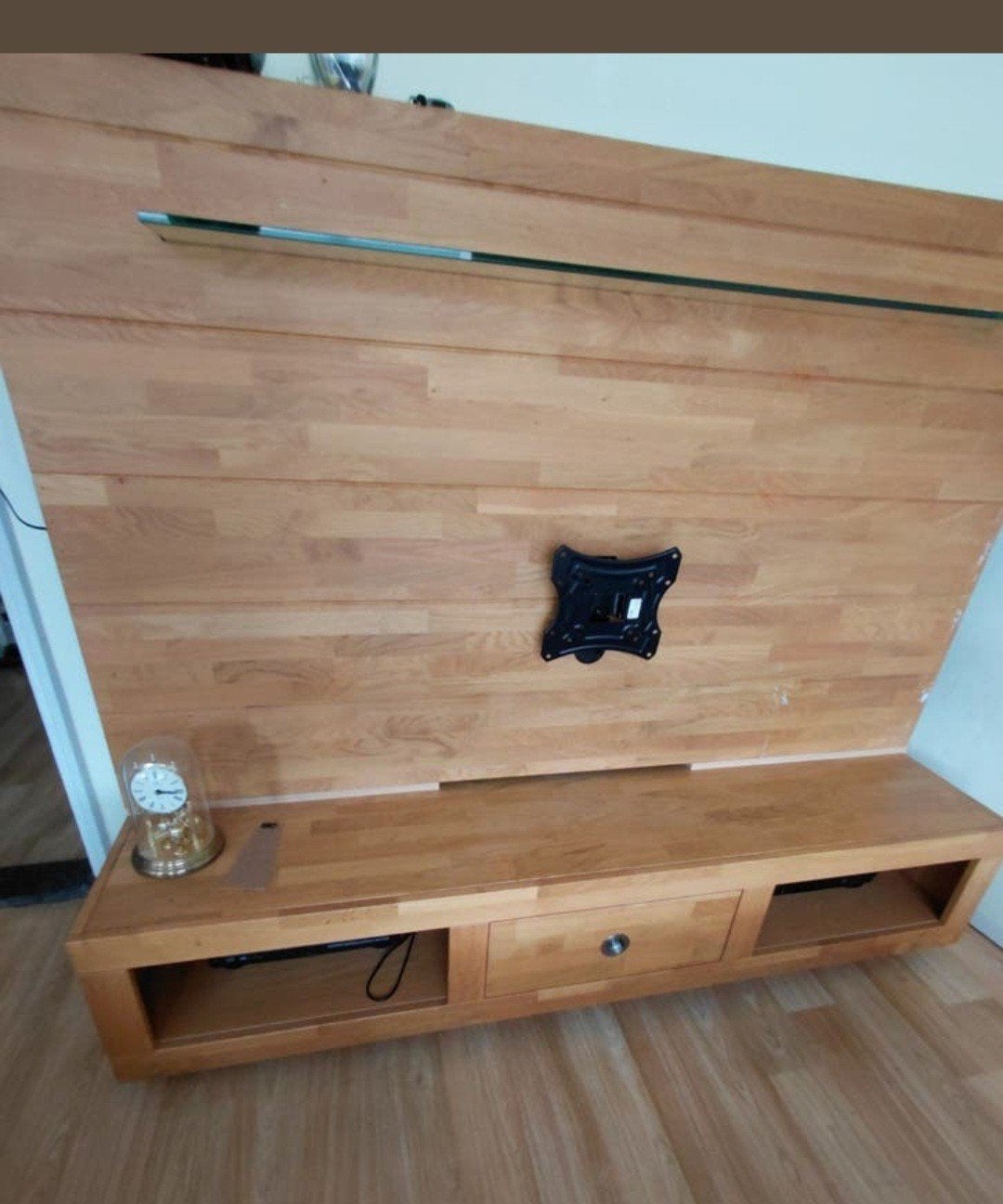 Massief houten tv-kast met wandpaneel, Ophalen of Verzenden