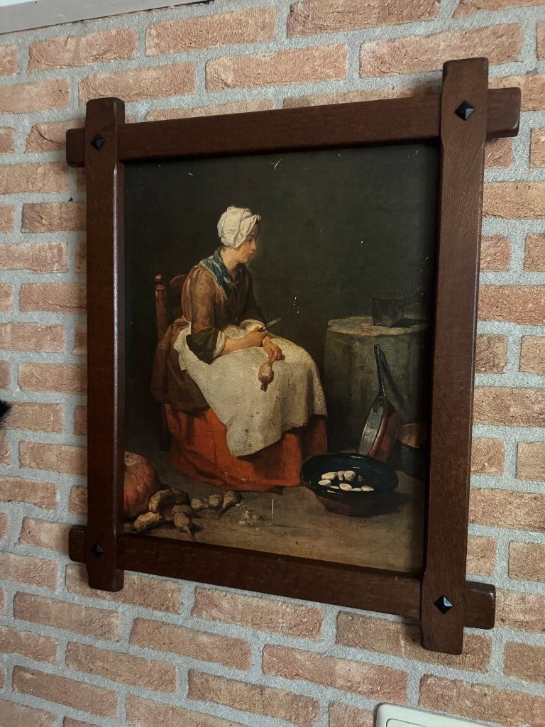 Klassiek schilderij - Vrouw bij haard houten lijst, Ophalen