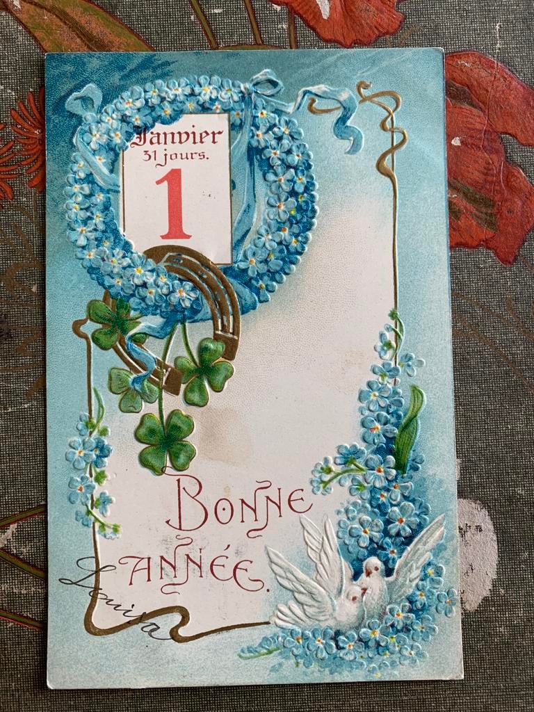 1905 Bonne Année - getal 1 - Vergeet-mij-nietjes (EE), Ophalen of Verzenden, Voor 1920, Gelopen, Feest(dag)