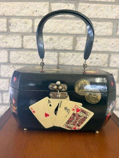 Houten Box Purse Handtas - Casino Thema - 1978, Verzenden, Zo goed als nieuw, Zwart, Handtas