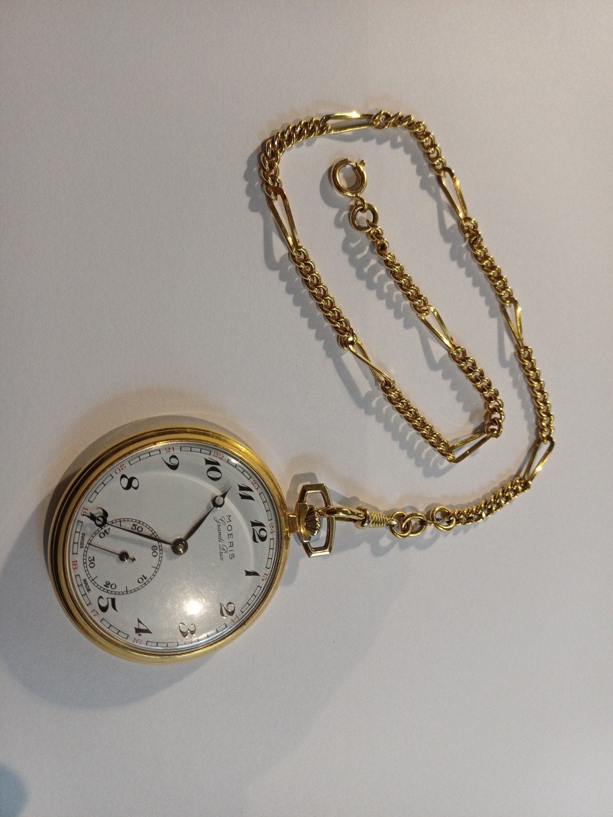 Antiek Moeris zakhorloge met ketting - Werkt perfect, Overige merken, Met ketting, Zakhorloge, Ophalen of Verzenden