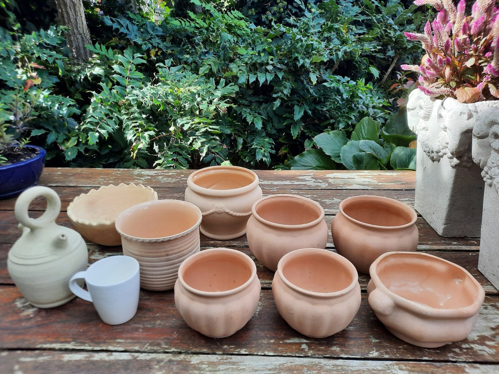 Fijne set 9 licht terracotta bloempotten zgan, Tuin en Terras, Ophalen, Rond, Zo goed als nieuw, Binnen