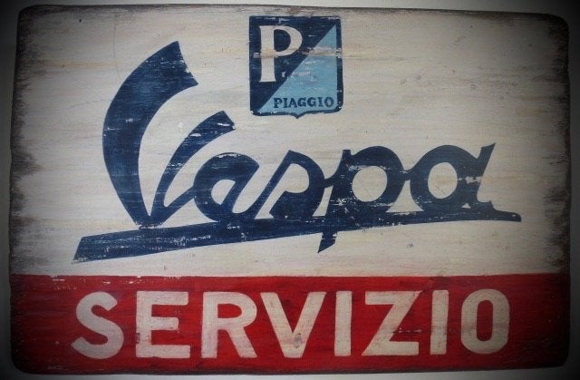 Handgeschilderd houten reclamebord/Vespa/Piaggio/Italië, Reclamebord, Ophalen of Verzenden, Zo goed als nieuw, B6