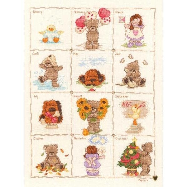 Borduurpakket Popcorn the bear kalender VH11, Geen, Geen, Nieuw, Ophalen of Verzenden