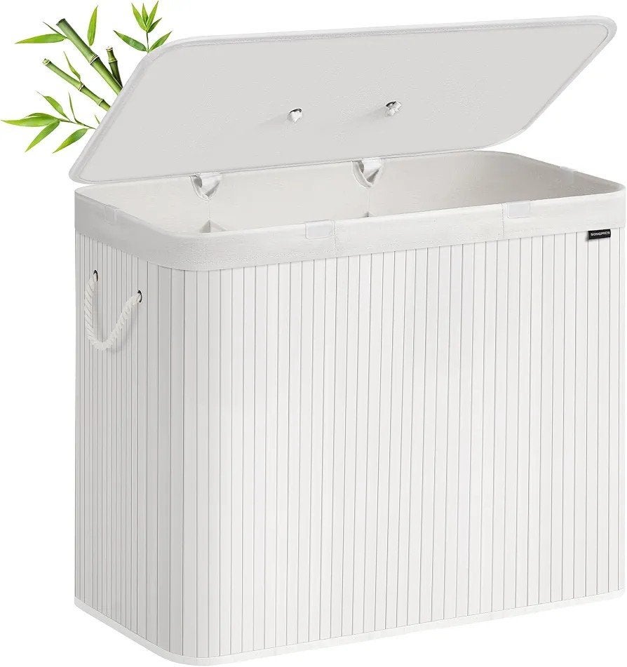 Witte Bamboe Wasbox met Deksel - 170L Wasverzamelaar, Hout, Nieuw, Ophalen of Verzenden, Modern