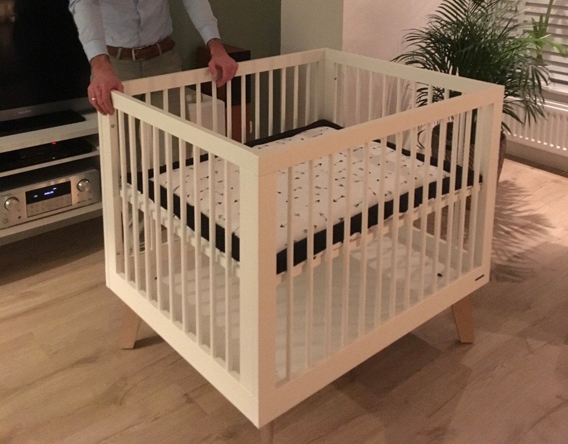 Box kidsmill - wit/eiken sixties mat, Kinderen en Baby's, Boxen, Ophalen, Zo goed als nieuw, Boxkleed