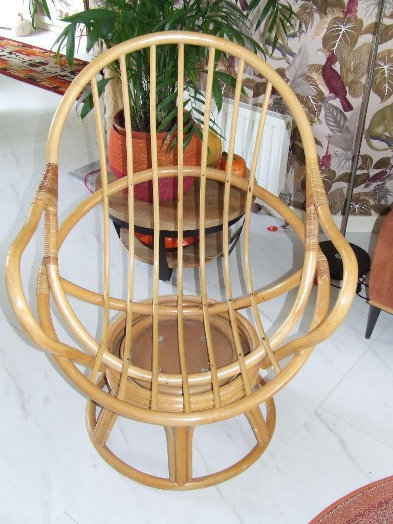 Rotan Draaistoel jaren 70, Huis en Inrichting, Fauteuils, Ophalen, Gebruikt, Minder dan 75 cm, Vintage