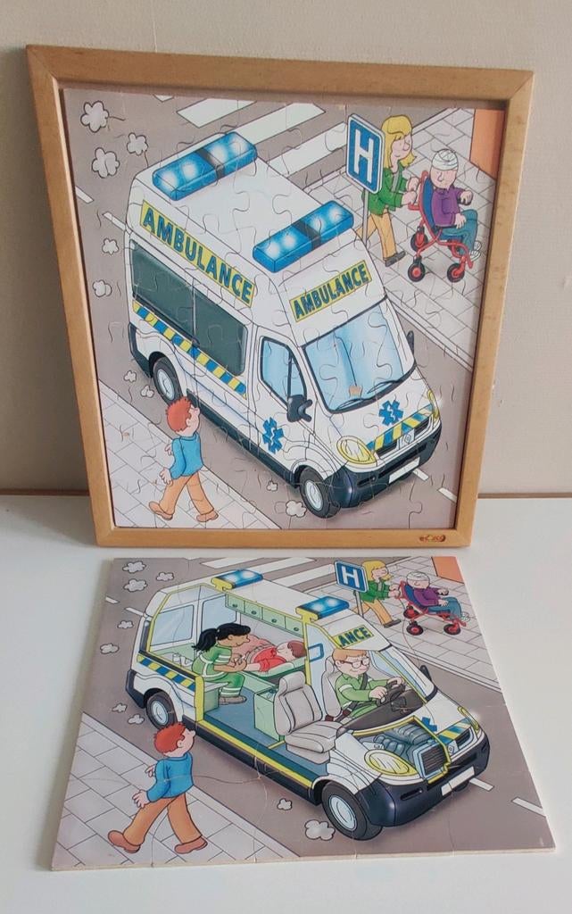 Alles moet weg!! I Educo I Dubbellaags I Puzzel Ambulance, Ophalen, 10 tot 50 stukjes, Gebruikt