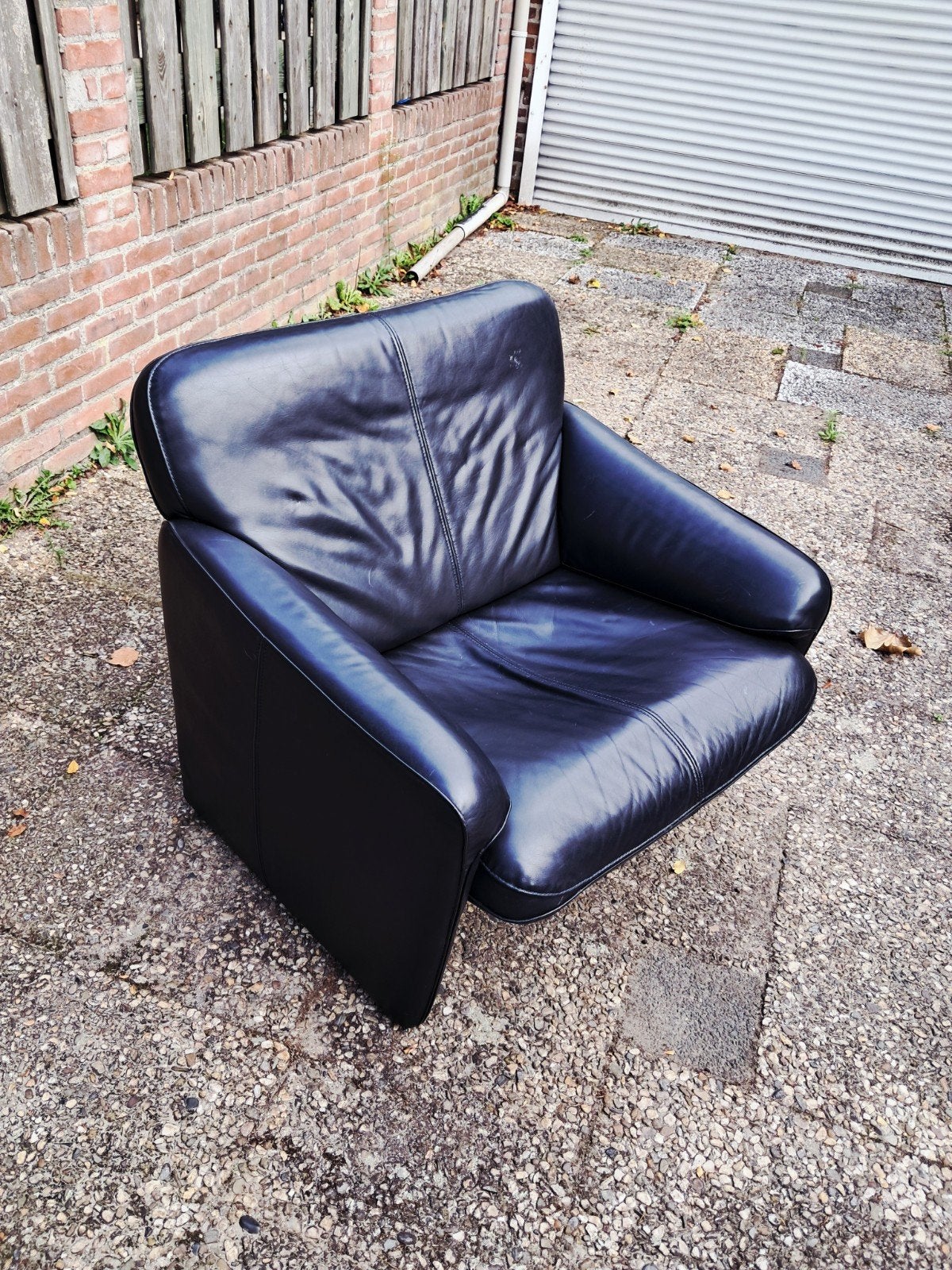 Retro Vintage Jori Design Zwart Leren Fauteuils/Stoelen, Huis en Inrichting, Ophalen, Gebruikt, 50 tot 75 cm, Leer