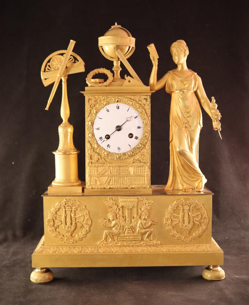Franse vergulde Empire pendule uit 1820, Antiek en Kunst, Antiek | Klokken, Ophalen of Verzenden
