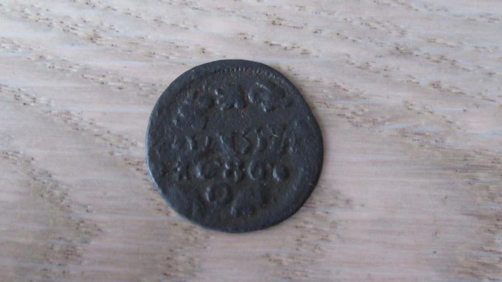 Friese duit 1686  scheve druk / bodemvondst, Ophalen of Verzenden, Vóór koninkrijk, Overige waardes, Losse munt
