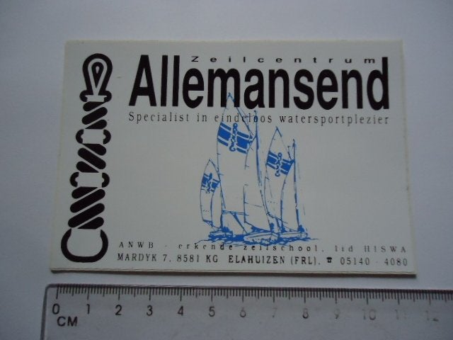 sticker oud ELAHUIZEN friesland ALLEMANSEND watersport anwb, Ophalen of Verzenden, Zo goed als nieuw, Bedrijf of Vereniging