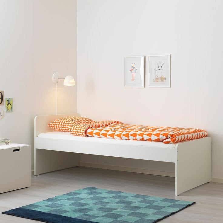 Ikea Slakt Bedframe met lattenbodem en matras, wit, 90x200, Ophalen, 90 cm, Eenpersoons, Wit