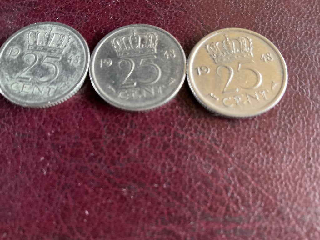 3 Kwartjes Wilhelmina1948, Postzegels en Munten, Munten | Nederland, Ophalen of Verzenden, Koningin Wilhelmina, 25 cent, Losse munt