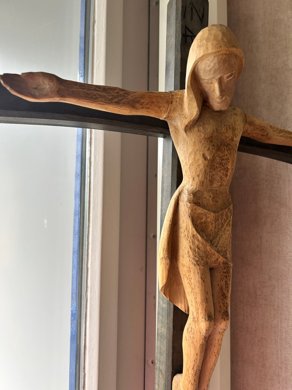 Mooi oud houten kruis met Christusbeeld, Antiek en Kunst, Ophalen of Verzenden